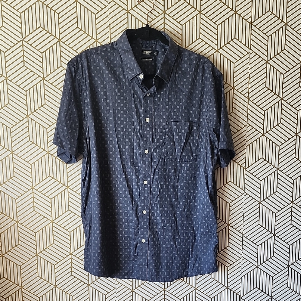 Faherty Navy Geometric Button Down Shirt